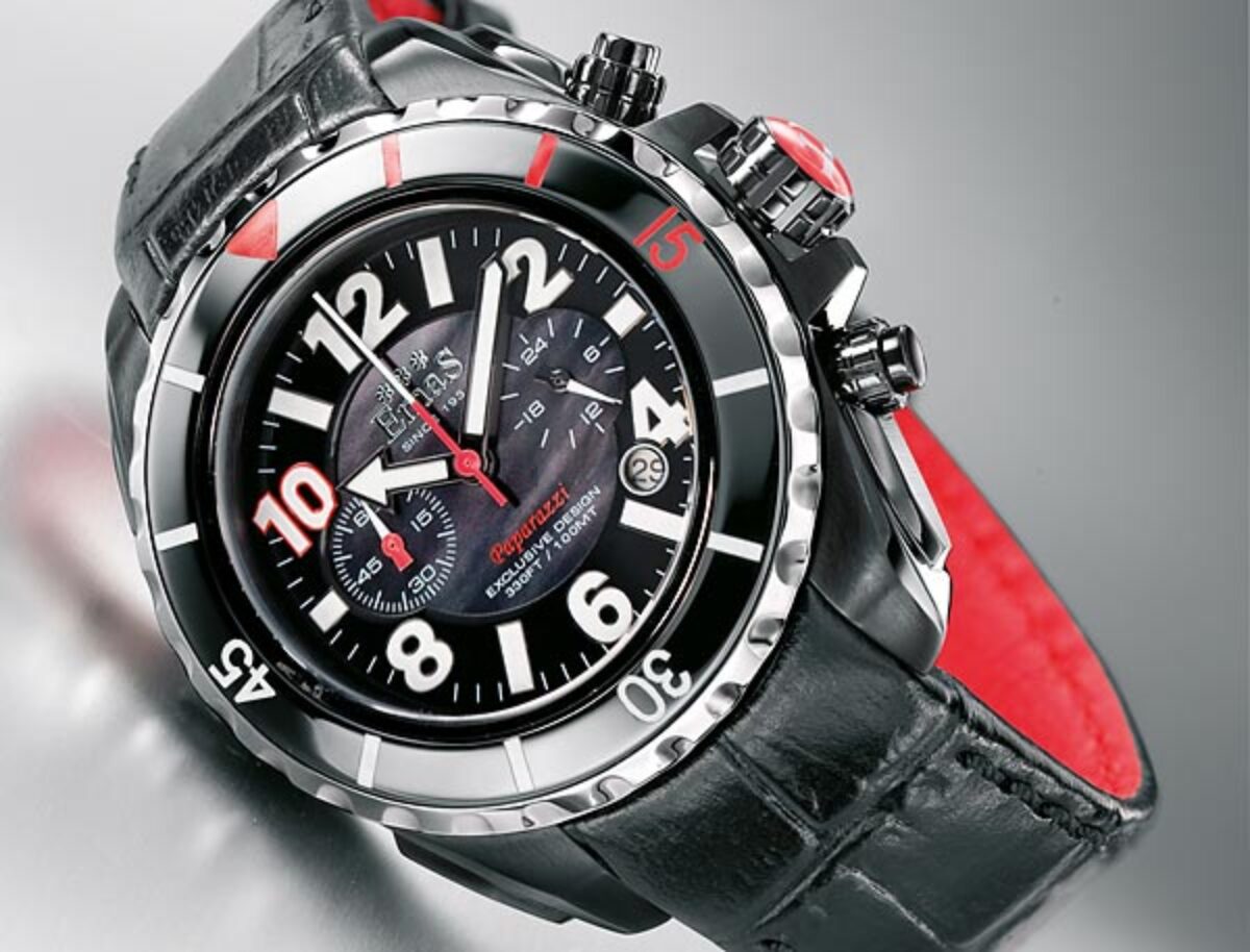 Boîtier Montre Emas Paparazzi Chrono - Acier Noir Quartz 44mm - Neuf Avec étiquettes